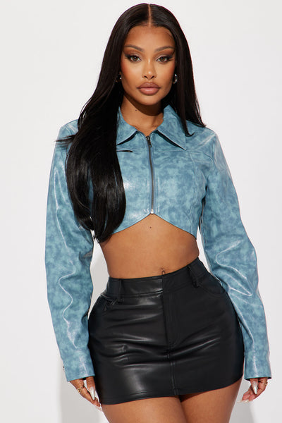Blue leather top clearance