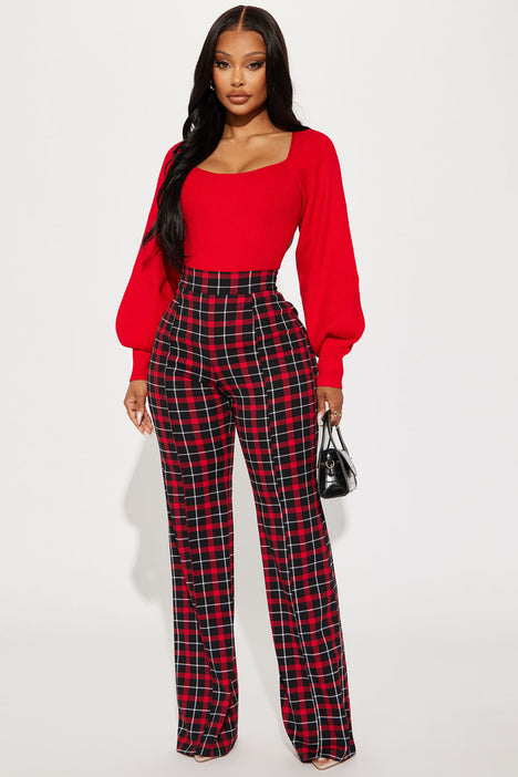 Red plaid high hotsell waisted pants