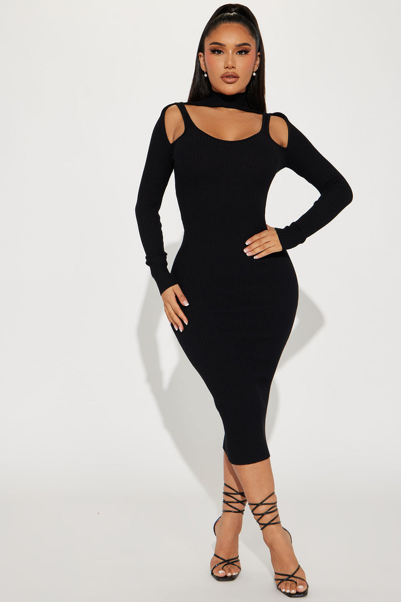 Alex Sweater Midi Dress - Black | Fashion Nova, Dresses | Fashion Nova