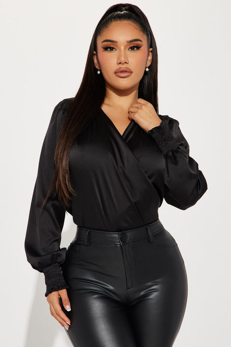 Dinner and Drinks Satin Blouse Top Black Fashion Nova Shirts