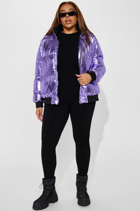 Taking Off Metallic Puffer Jacket Lavender Fashion Nova