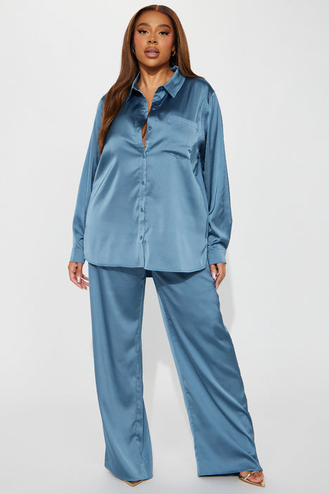 Makenzie Satin Pant Set Blue Fashion Nova Matching Sets