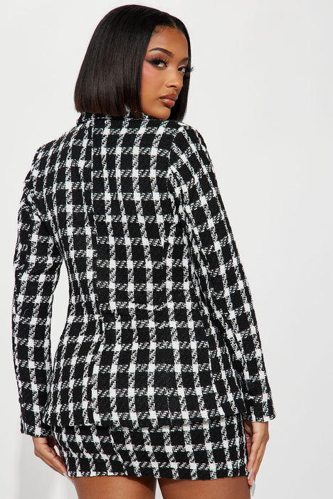 Main Attraction Tweed Blazer Skirt Set Black White Fashion