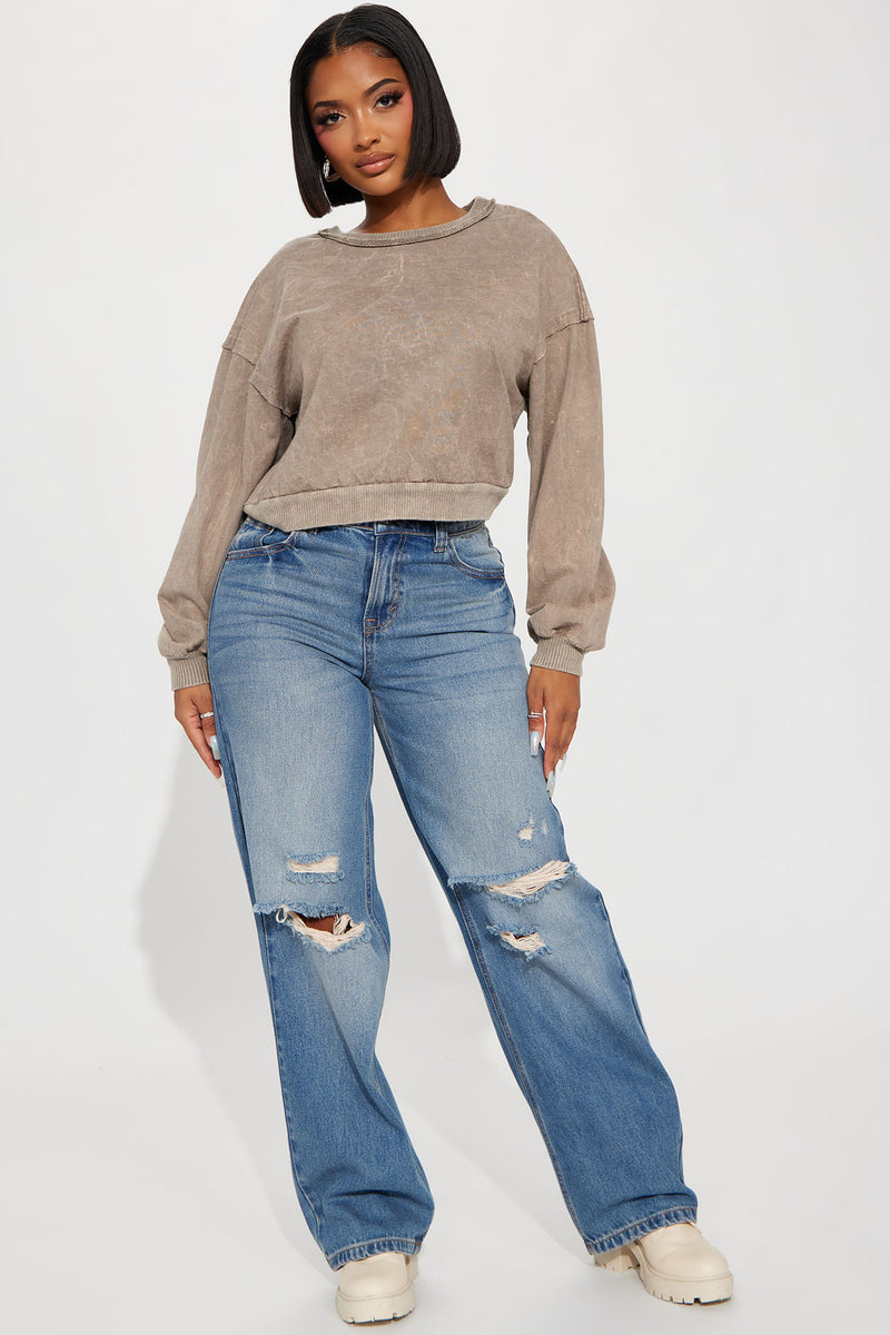 Savannah Backless Washed Sweatshirt - Taupe | Fashion Nova, Knit Tops ...