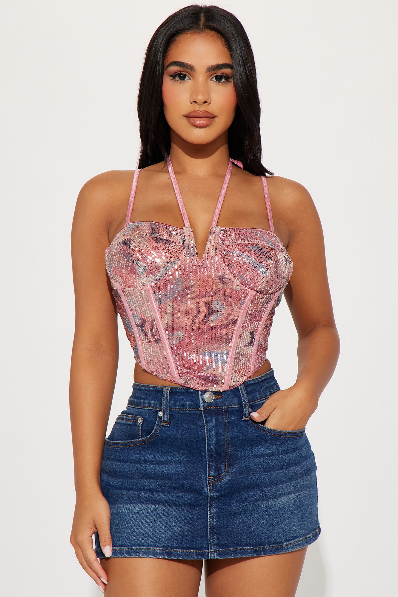 Shine All Night Sequin Corset Top - Pink/combo