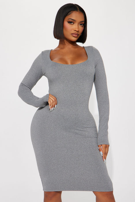 Hadley Double Lined Midi Dress Heather Grey Fashion Nova