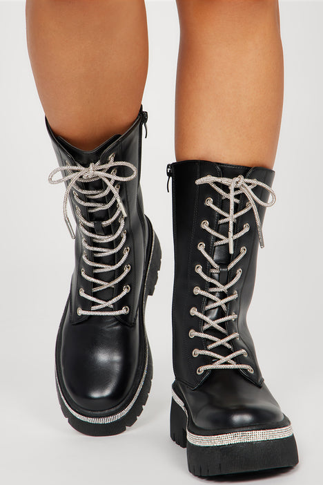 Khloe leather and top logo combat boot