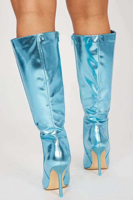 Blue satin boots deals