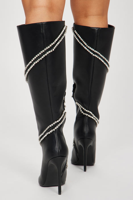 Alessia Embellished Knee High Boots Black Fashion Nova Shoes