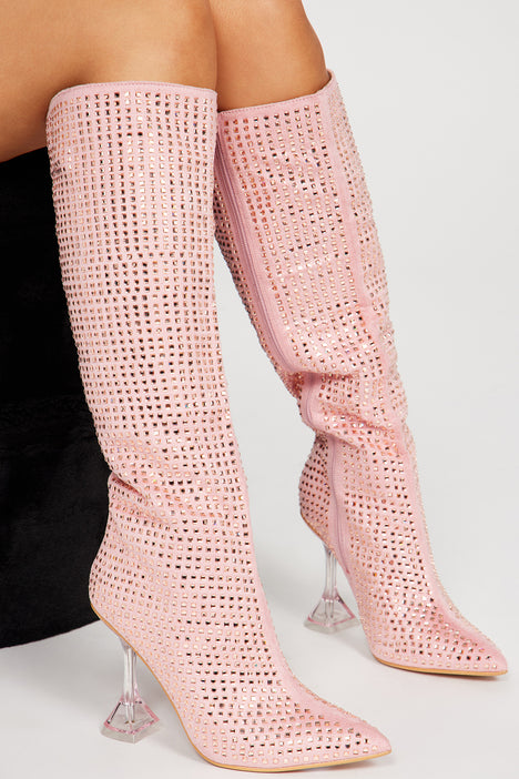 Pink thigh high best sale boots fashion nova