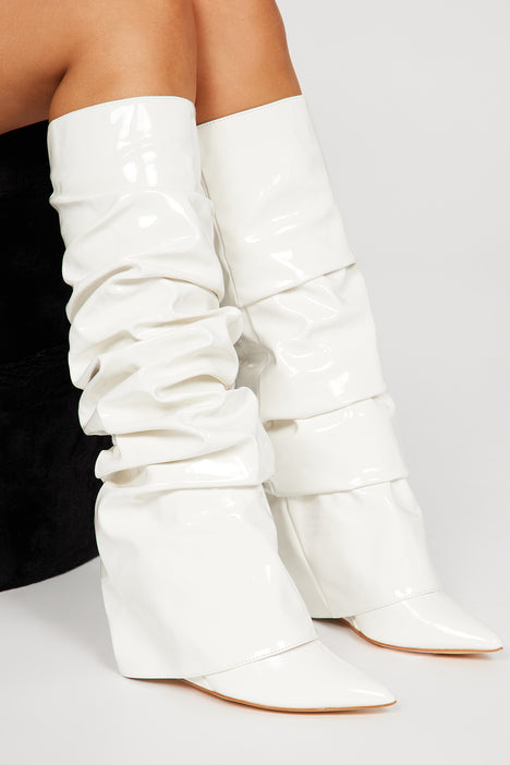 Layla Knee High Overlay Boots White Fashion Nova Shoes