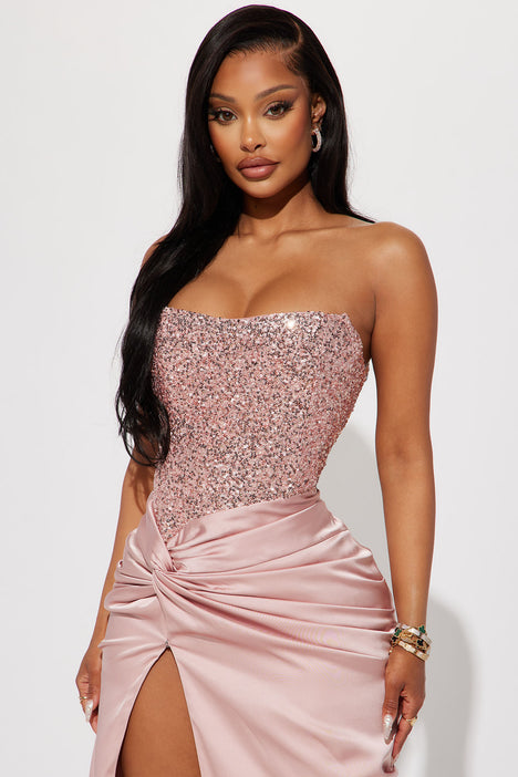 Strapless satin gown hotsell