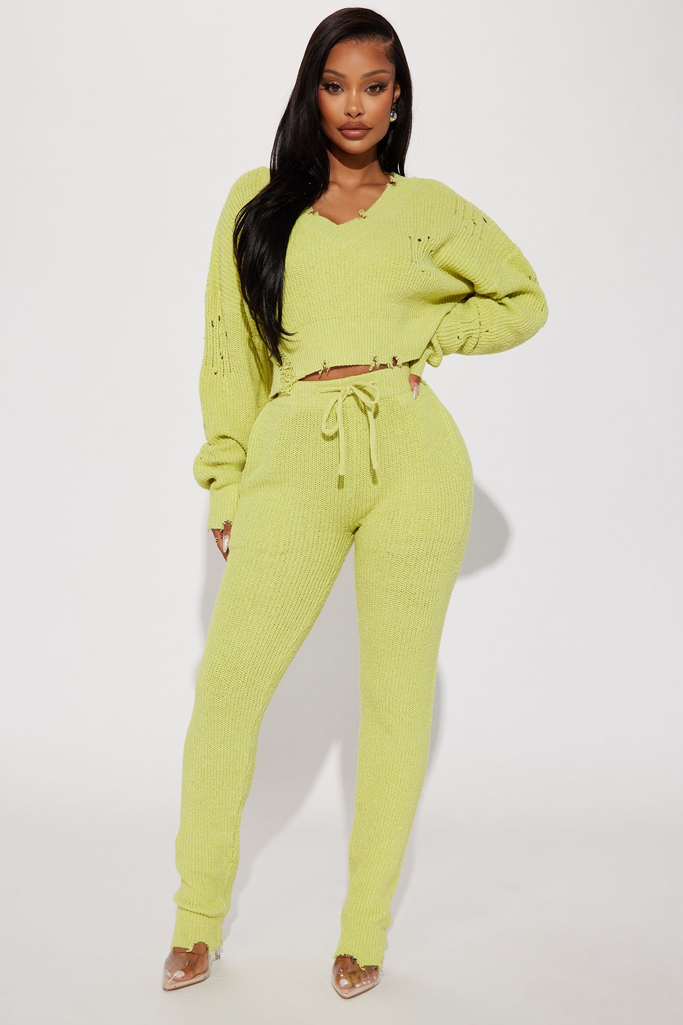 Being Myself Sweater Pant Set - Chartreuse, Fashion Nova, Matching Sets