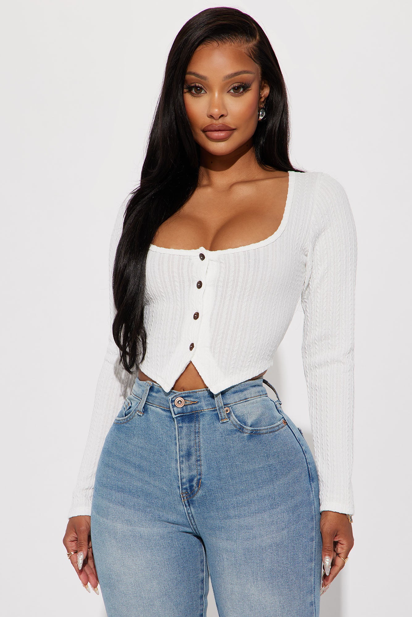 India Long Sleeve Crop Top - White