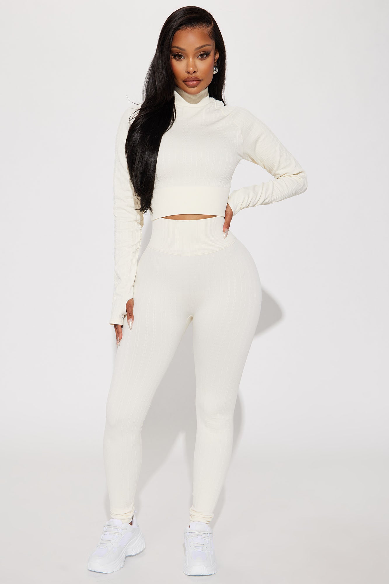 Wonderland Cable Knit Pattern Active Legging - Ivory