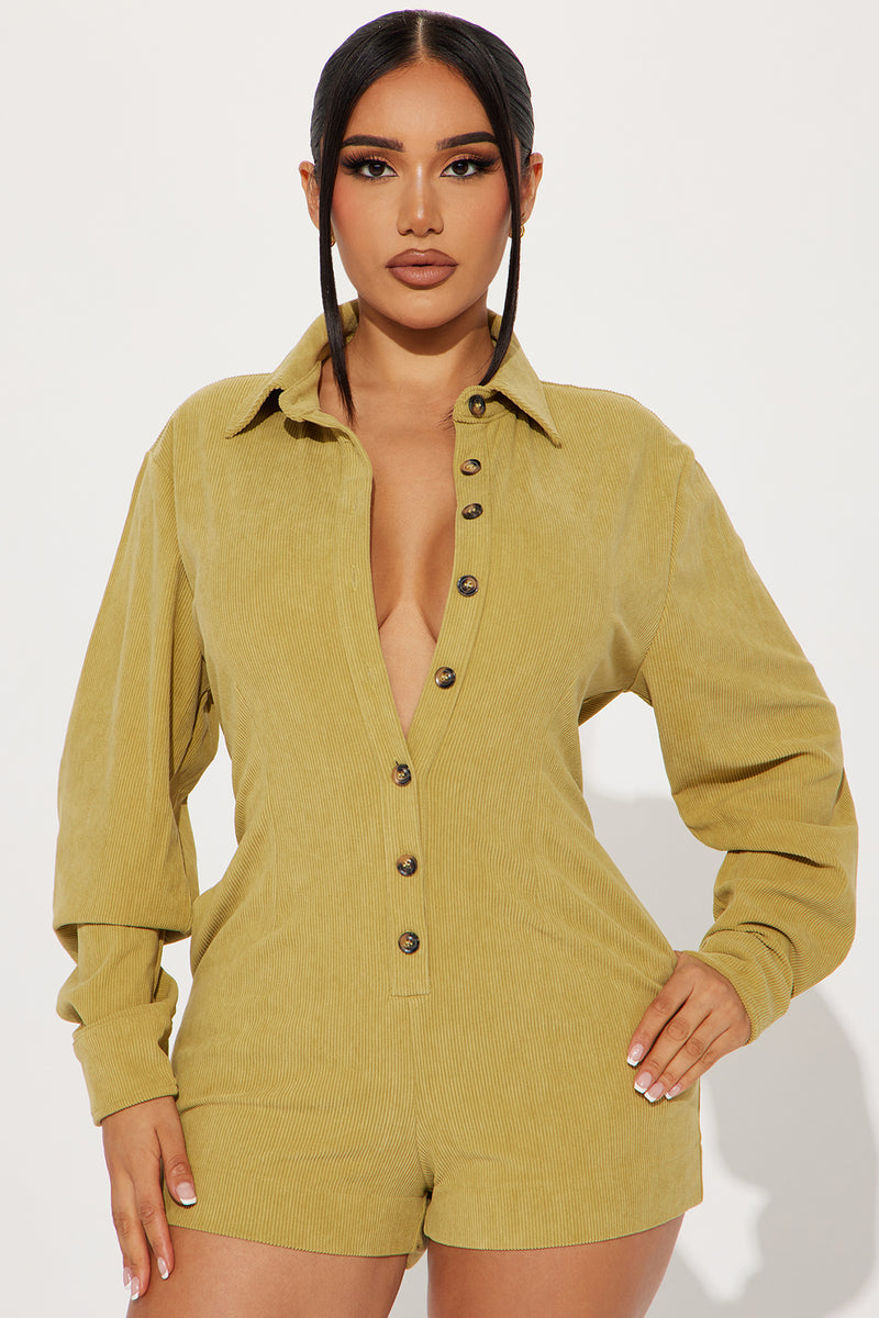 Feel The Passion Corduroy Romper - Chartreuse | Fashion Nova, Rompers ...