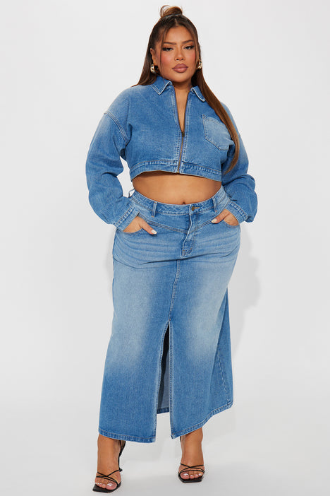 New Mood Denim Skirt Set Medium Wash Fashion Nova Matching
