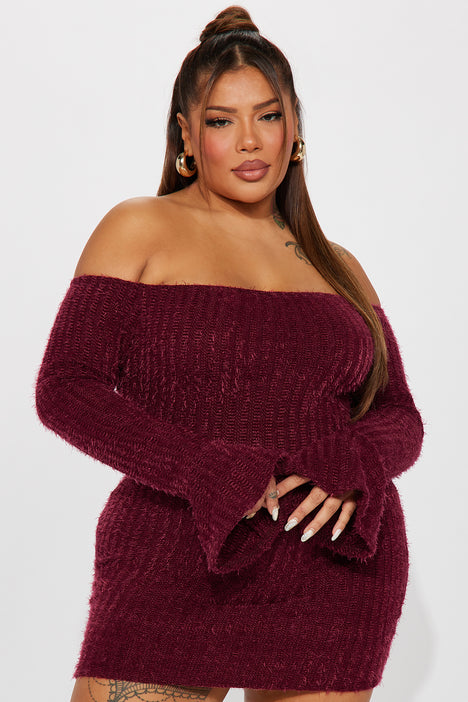 Mile High Sweater Mini Dress Burgundy Fashion Nova Dresses