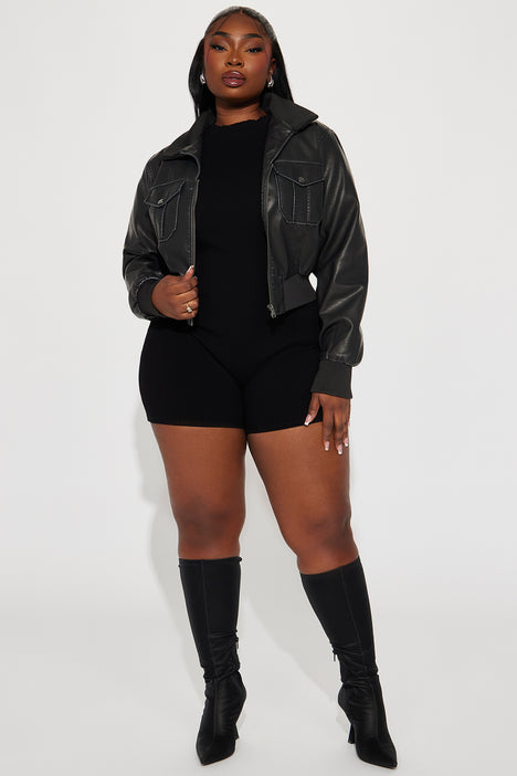 Nina Garment Washed Faux Leather Jacket Grey Fashion Nova