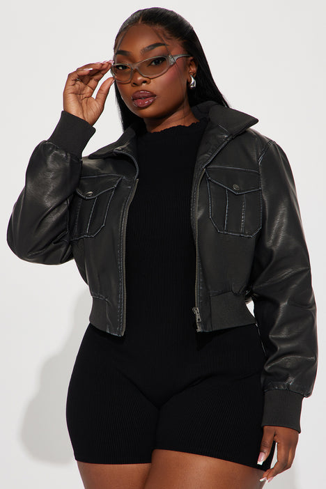 Nina Garment Washed Faux Leather Jacket Grey Fashion Nova