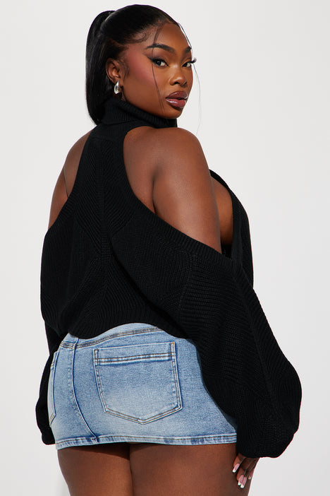 Black open shoulder sweater online