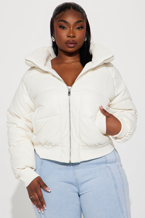White leather deals puffer