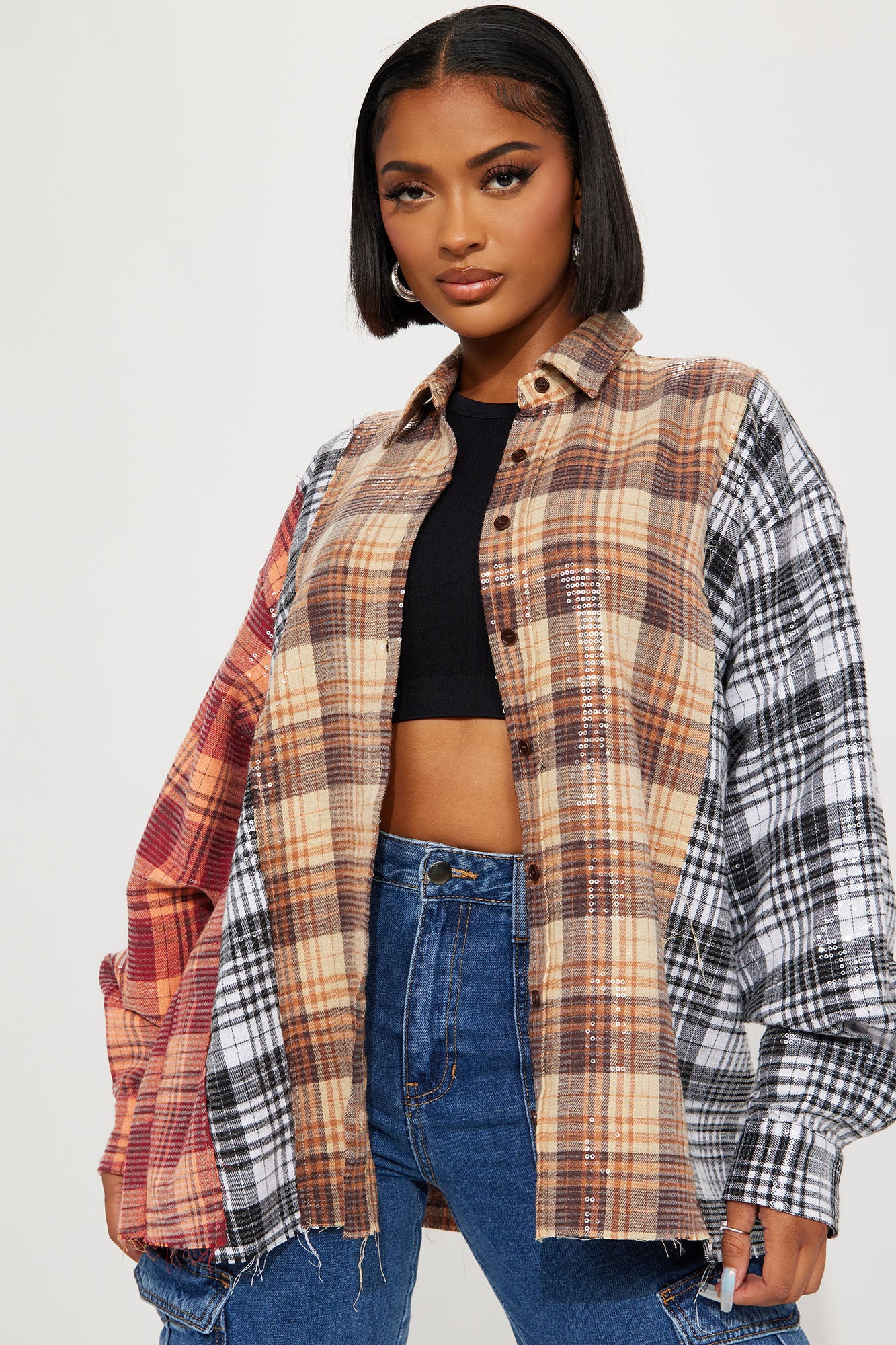 Plaid outlet sequin shirt