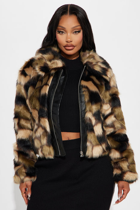 Incognito Camo Faux Fur Jacket Olive combo Fashion Nova Jackets Coats Fashion Nova