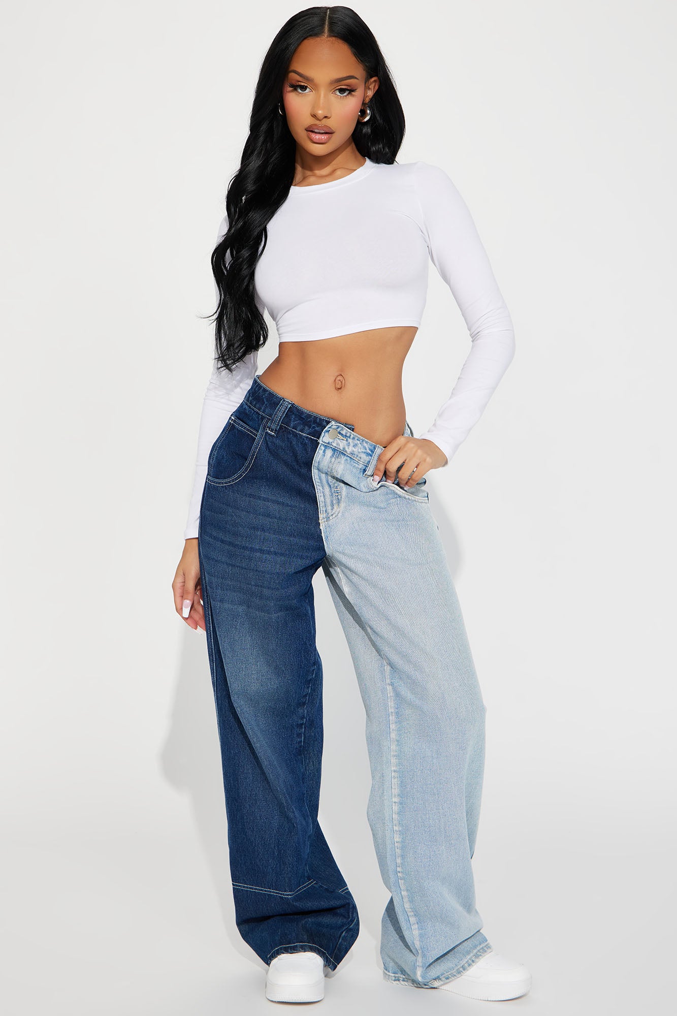 Two tone wide leg clearance jeans