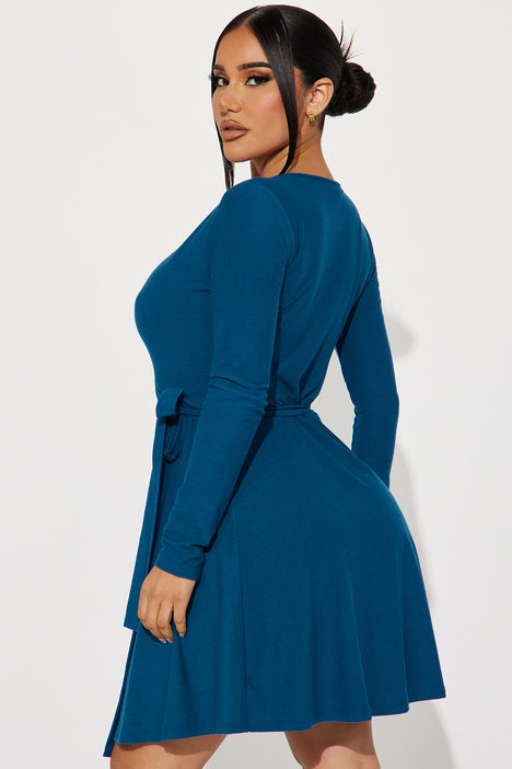 Long sleeve fit and flare mini dress sale