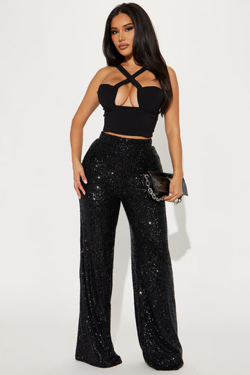 A Moment Rhinestone Flare Pant Black Fashion Nova Pants
