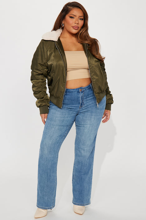 Olive green bomber hotsell jacket womens plus size