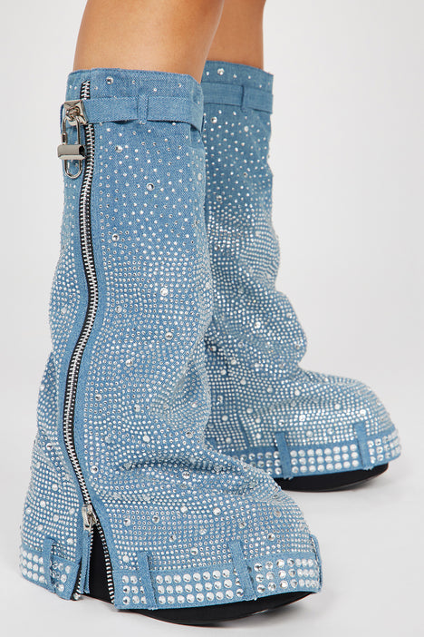 Fashion nova denim boots discount