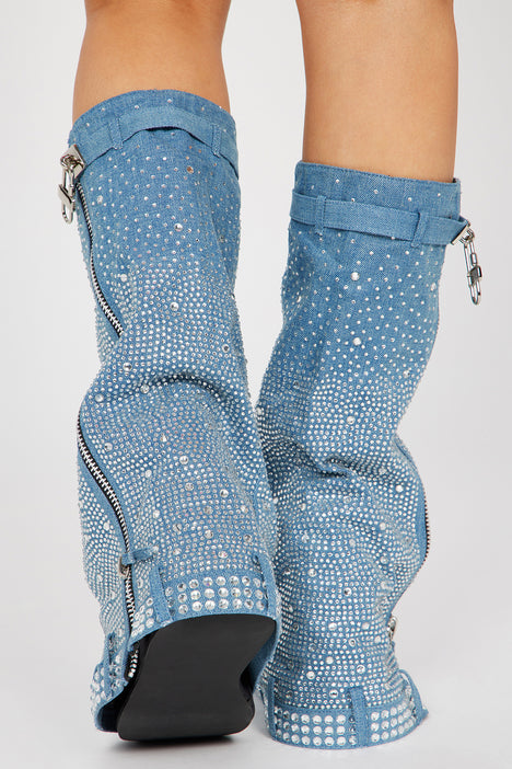 Surprise Me Knee High Flat Boots Denim