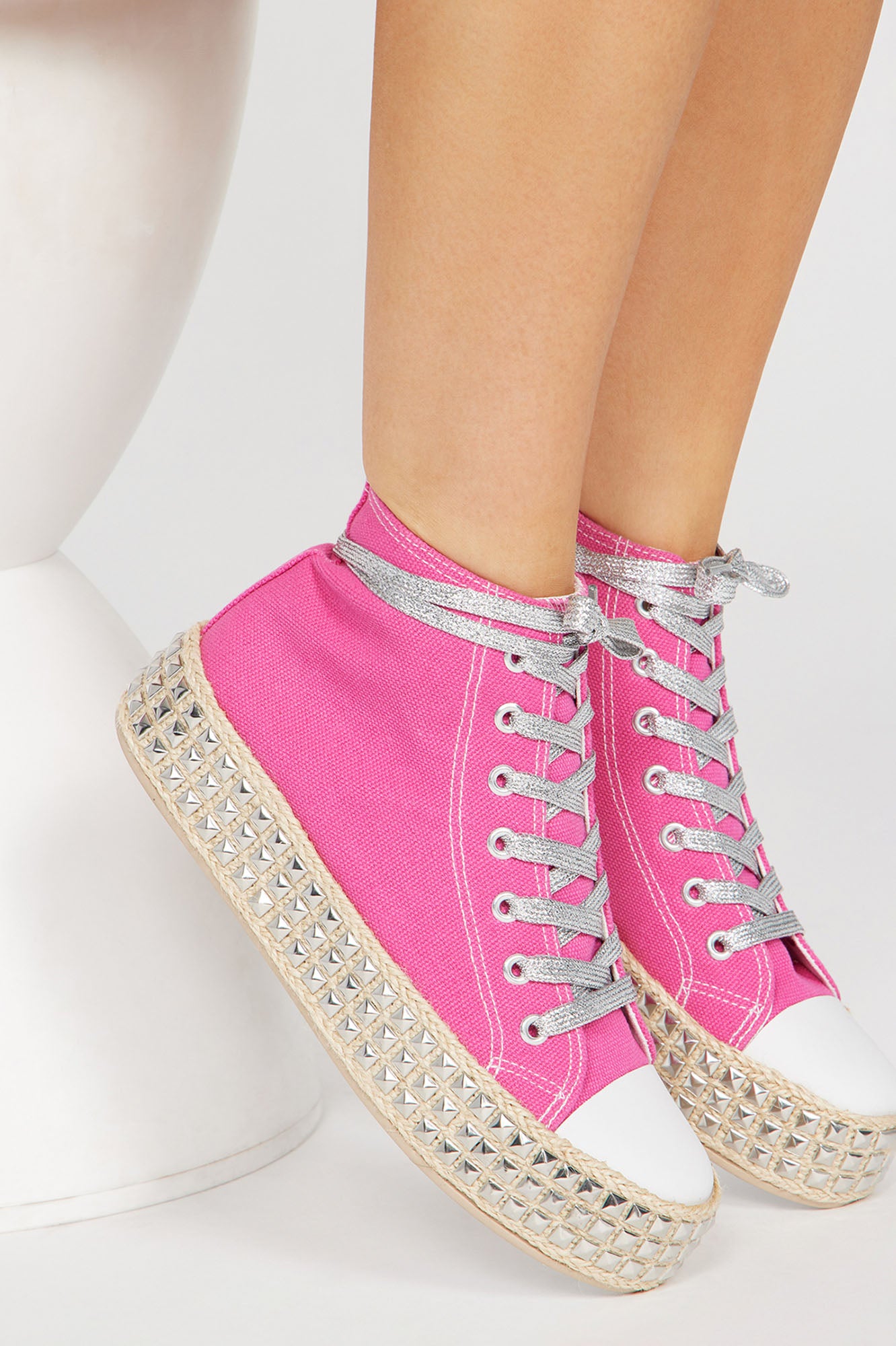 Hot pink top wedge sneakers