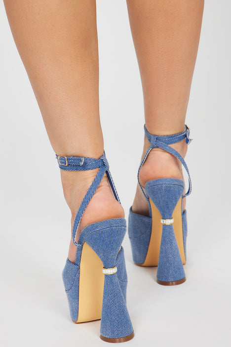 Denim strappy sales heels
