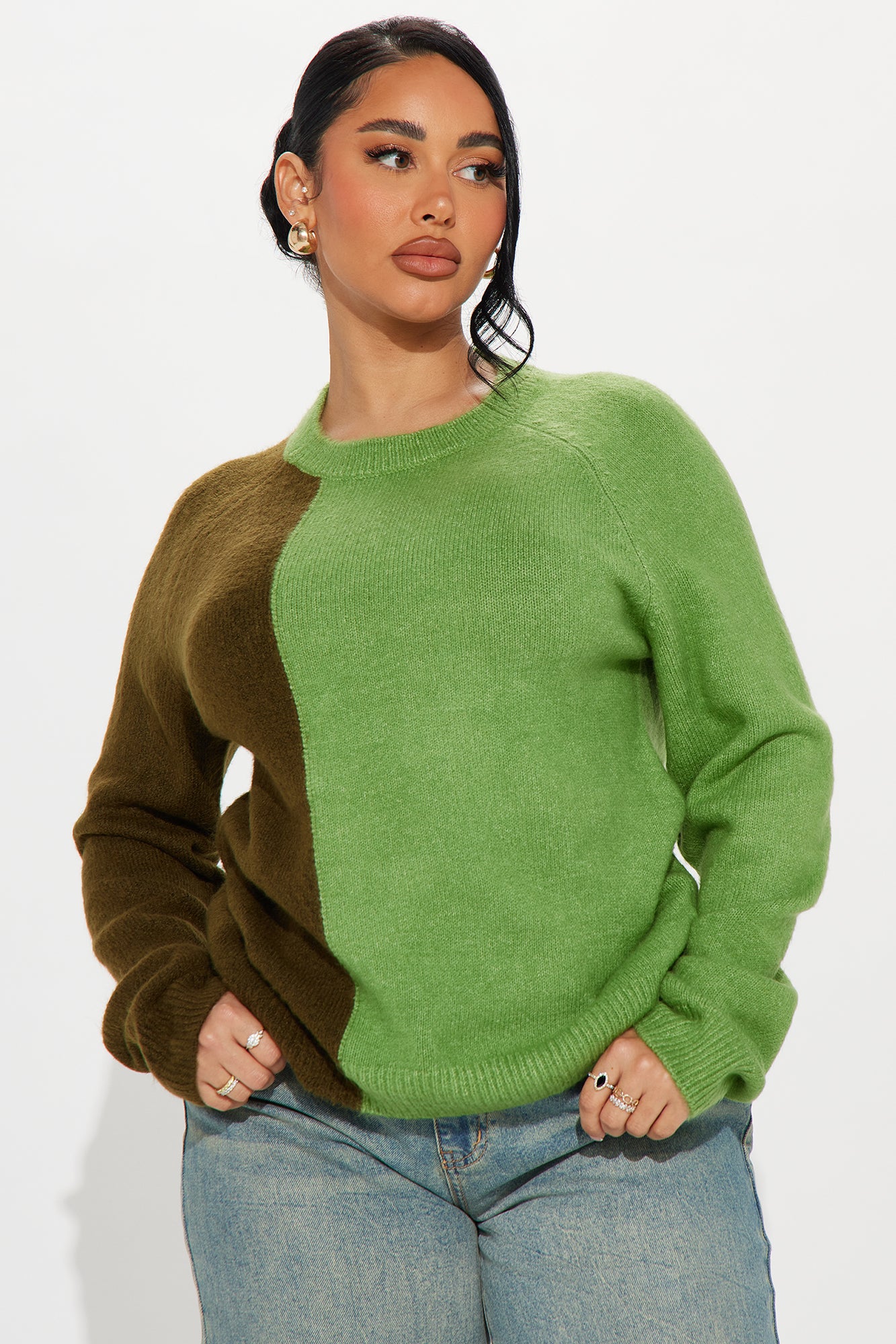 Pick A Side Color Block Sweater Green combo Fashion Nova Sweaters Fashion Nova