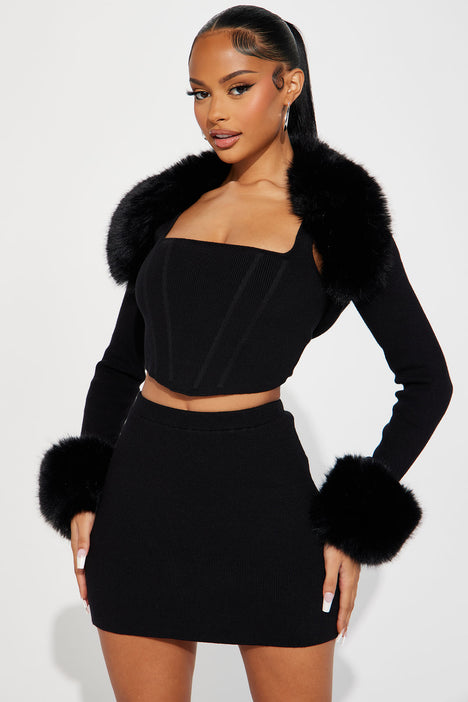Sara 3 Piece Sweater Skirt Set Black Fashion Nova Matching