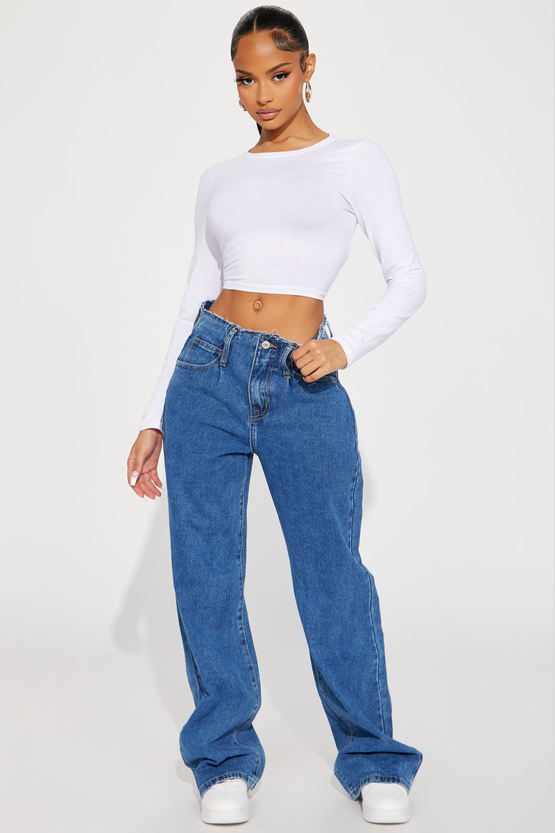 Uphill Cut Off Waistband Baggy Jeans Medium Wash Fashion Nova