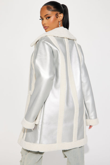 Show Stopper Shearling Coat Silver Fashion Nova Jackets