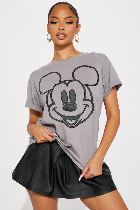 Mickey Mouse Embroidered Graphic Tee - Charcoal