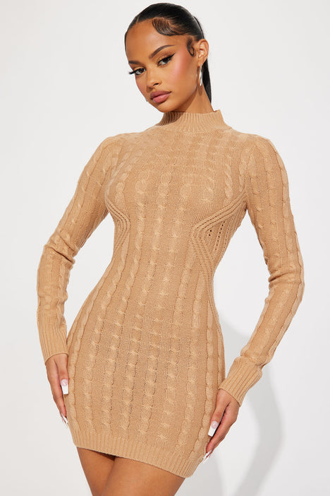 Cari Cable Knit Mini Dress Tan