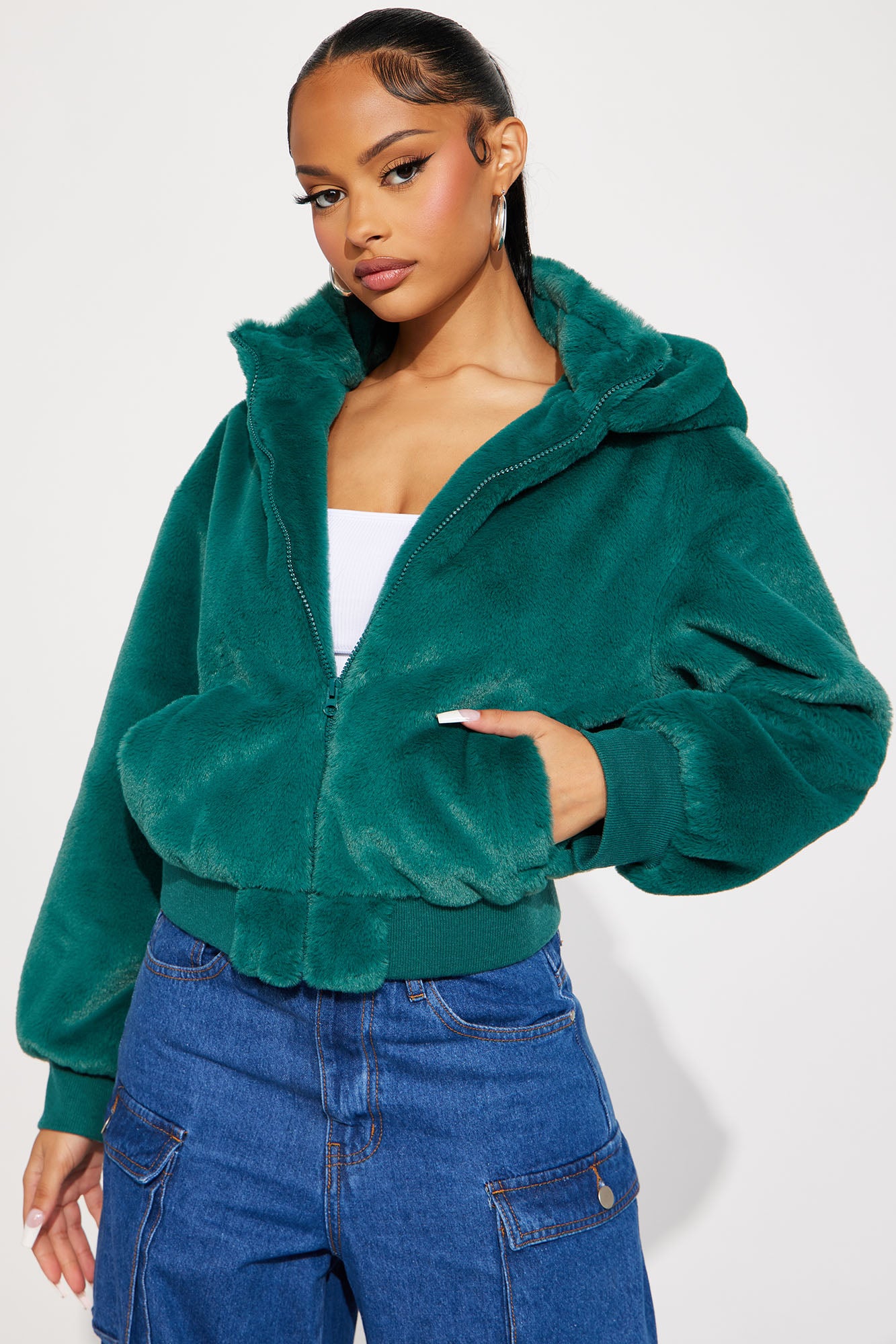Emerald faux fur jacket hotsell