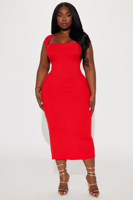 Hailey Ribbed Midi Dress Tomato Red
