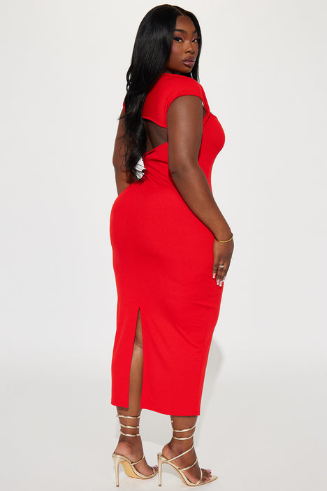 Red ribbed sale midi dress