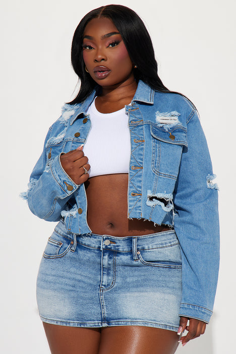 All Torn Up Crop Denim Jacket Medium Wash Fashion Nova