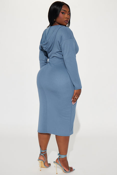 Willow Hooded Midi Dress Blue Fashion Nova Dresses Fashion Nova