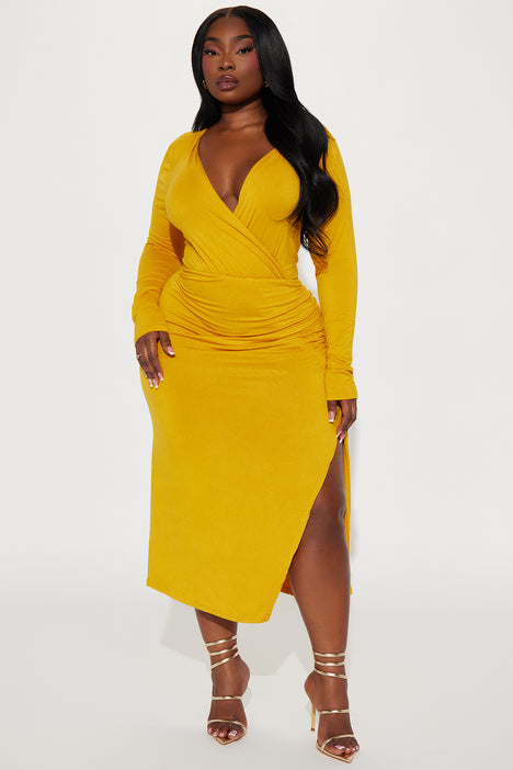 Mustard bodycon top midi dress