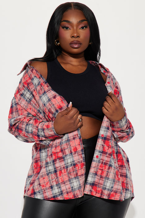 Plus size red store and black checkered shirt