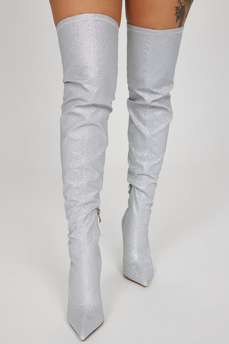 All That Sparkle Over The Knee Boots Silver